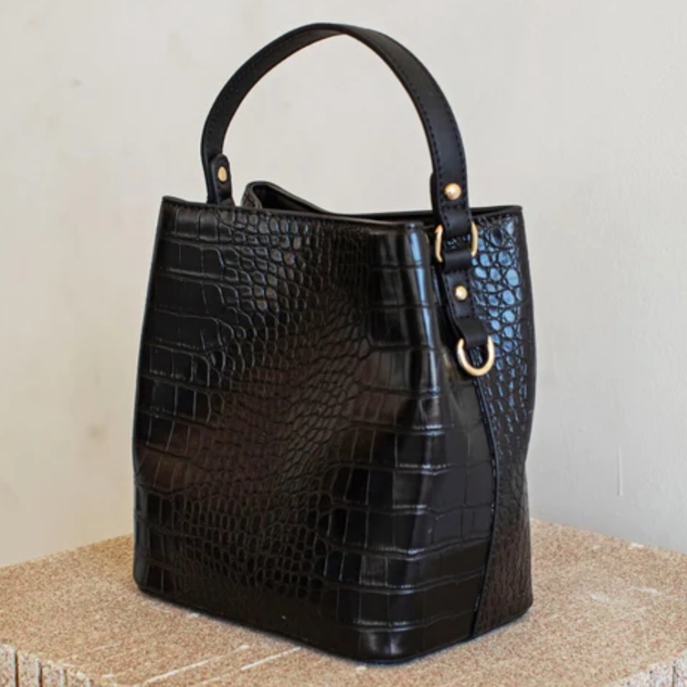 Black Croc AOTA Elena Bucket Bag - BRAND NEW!